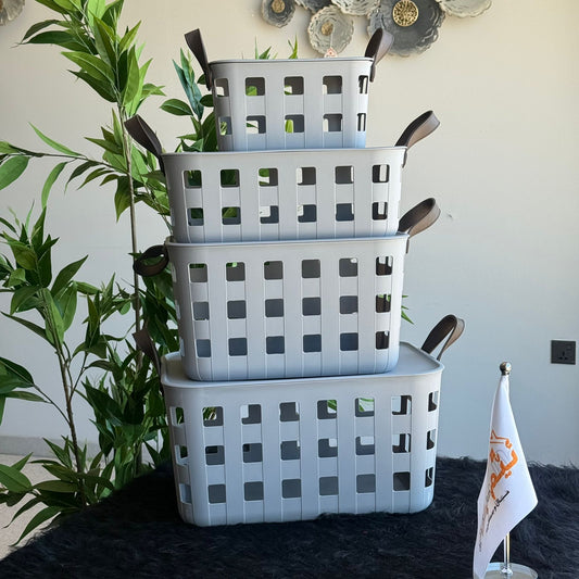 سلال تخزين بلاستيكية بتصميم قابل للتكديس والتهوية مع مقابض