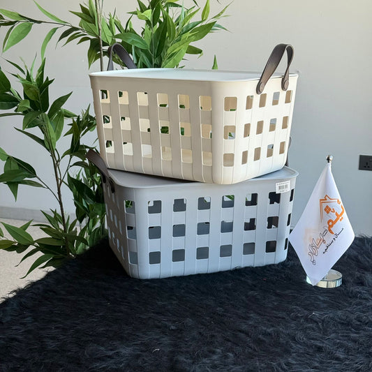 سلال تخزين بلاستيكية بتصميم قابل للتكديس والتهوية مع مقابض