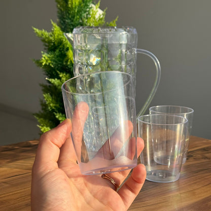 Clear Plastic Water Pitcher Set With Cups
