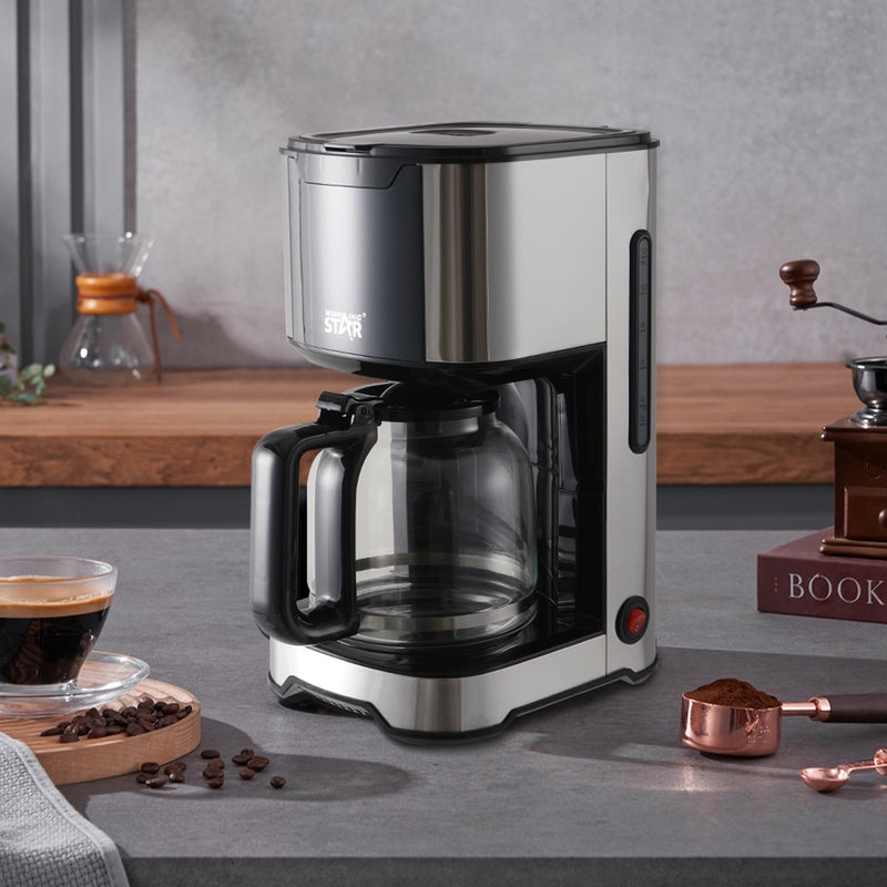 1.2L Stainless Steel Coffee Machine With Glass Pot