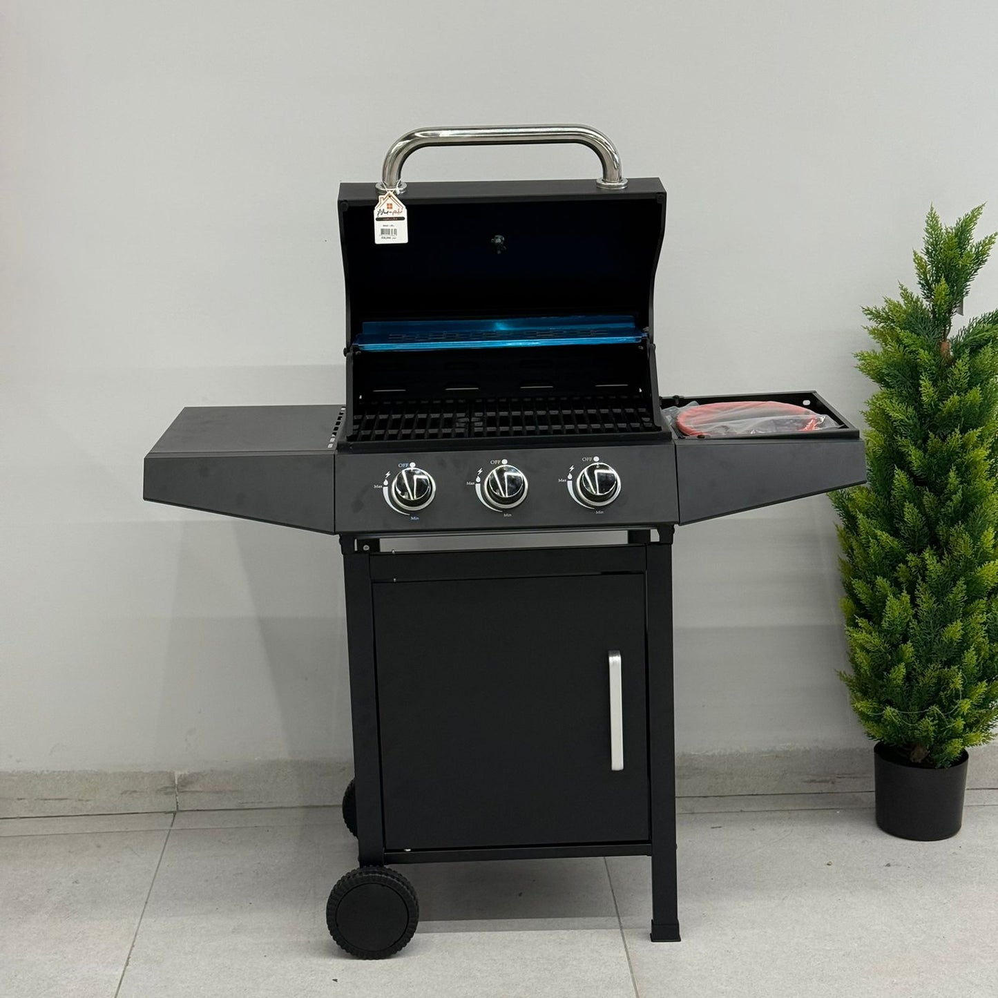 Gas BBQ Grill with Side Shelves & Storage Cabinet
