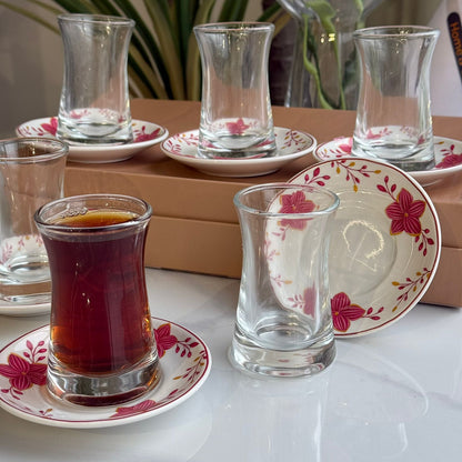 Double-Wall Tea Glass & Floral Saucer Set