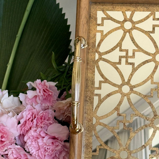 صينية مرآة إطار خشبية كلاسيكية مع مقابض