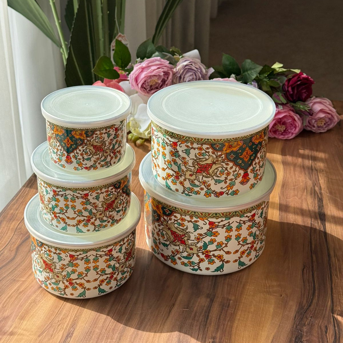 سێتی سندوقی هەڵگرتنی میراتی رازاوەی 5- PCS بە قاپەوە