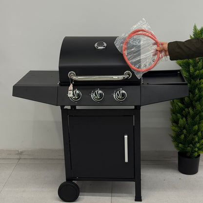 Gas BBQ Grill with Side Shelves & Storage Cabinet
