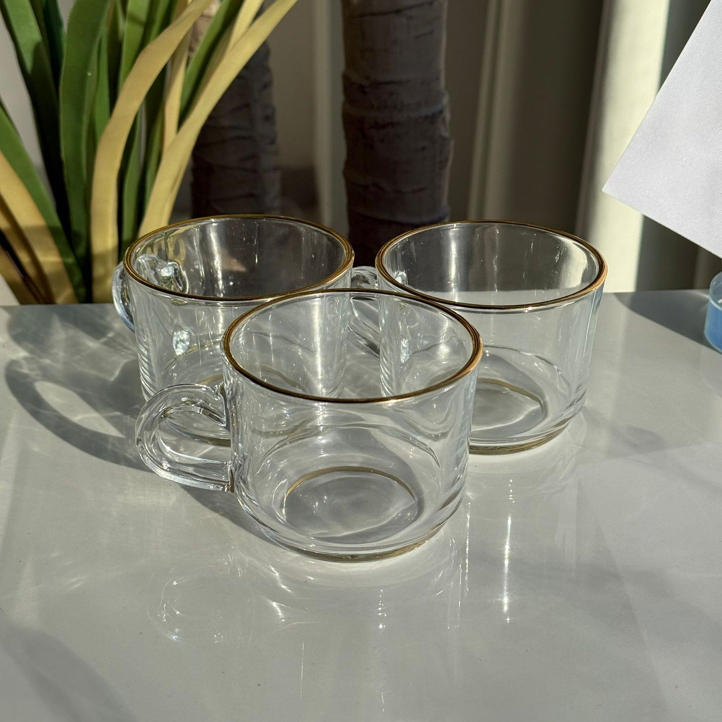 Luxury Clear Tea Cups with Golden Rim - Set Of 3