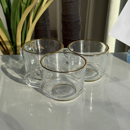 Luxury Clear Tea Cups with Golden Rim - Set Of 3