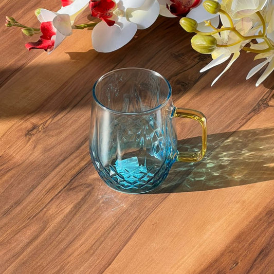 Set Of Trasparent Blue Diamond Pattern Glass Mug