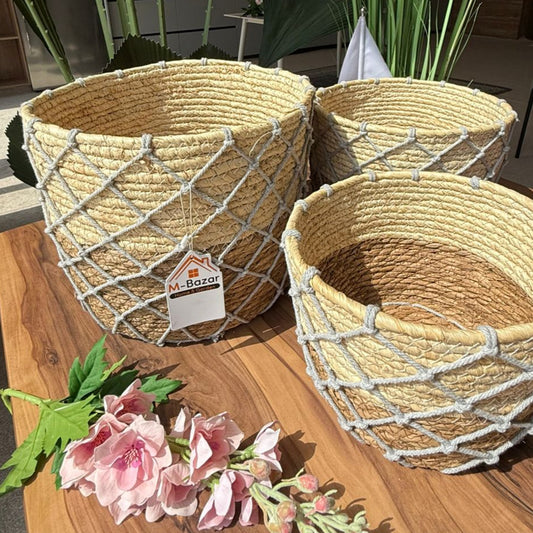 سلال الغراس المنسوجة مع شبكات macrame