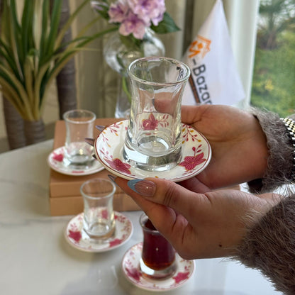 Double-Wall Tea Glass & Floral Saucer Set