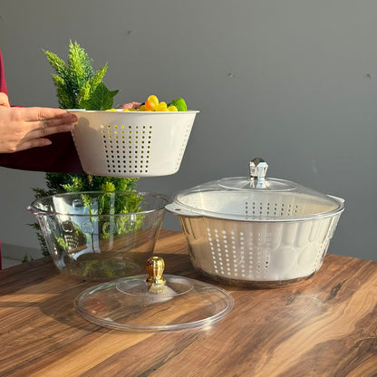 Multi-Purpose Washing & Storage Bowl Strainer With Lid - Round