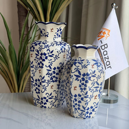 Classic Blue Floral Ceramic Vase Collection