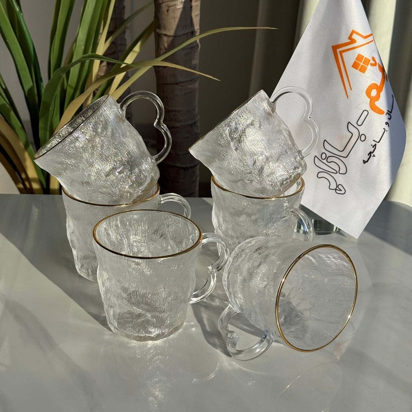 Modern Clear Glass Mug with Gold Rim - Set Of 6