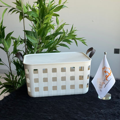 سلال تخزين بلاستيكية بتصميم قابل للتكديس والتهوية مع مقابض