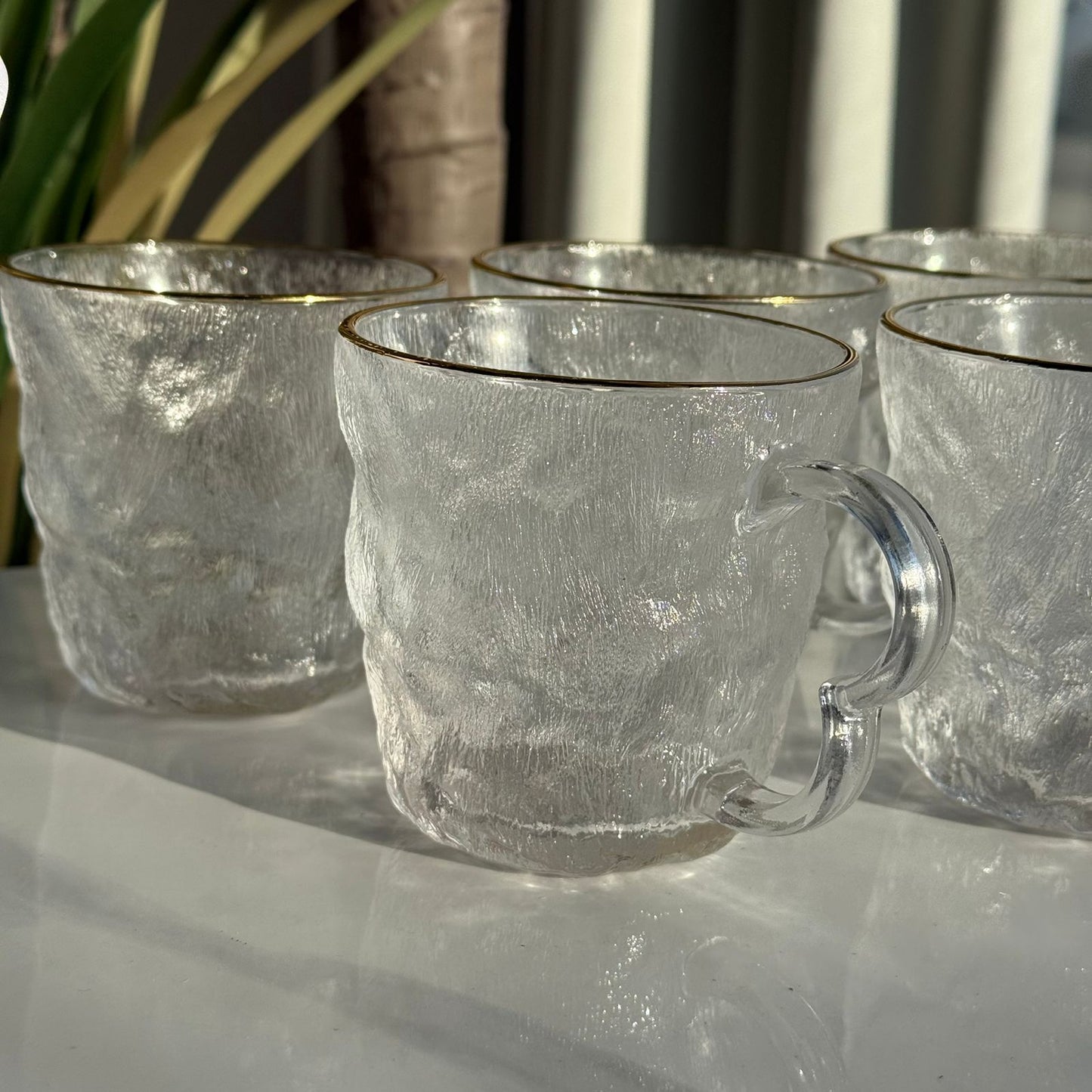 Modern Clear Glass Mug with Gold Rim - Set Of 6
