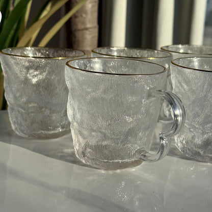 Modern Clear Glass Mug with Gold Rim - Set Of 6