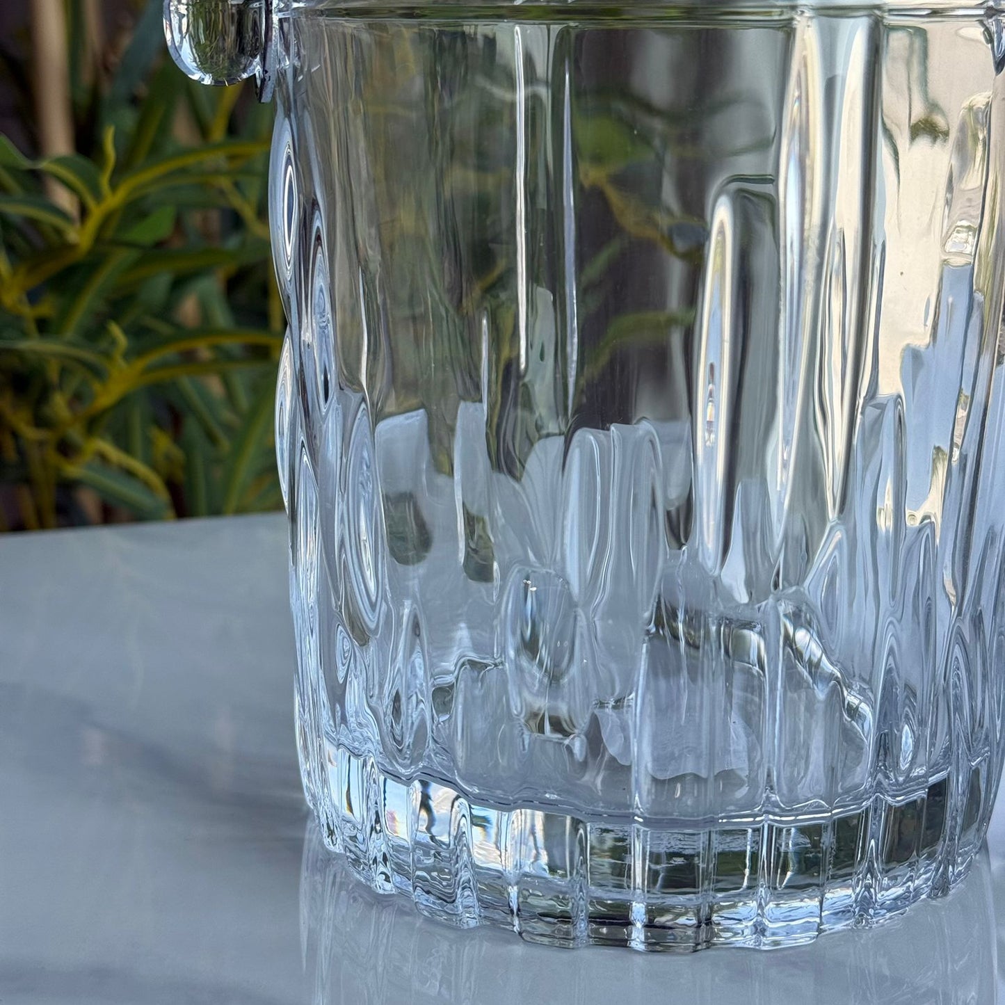 Classic Cut Glass Ice Bucket with Metal Handle & Tongs