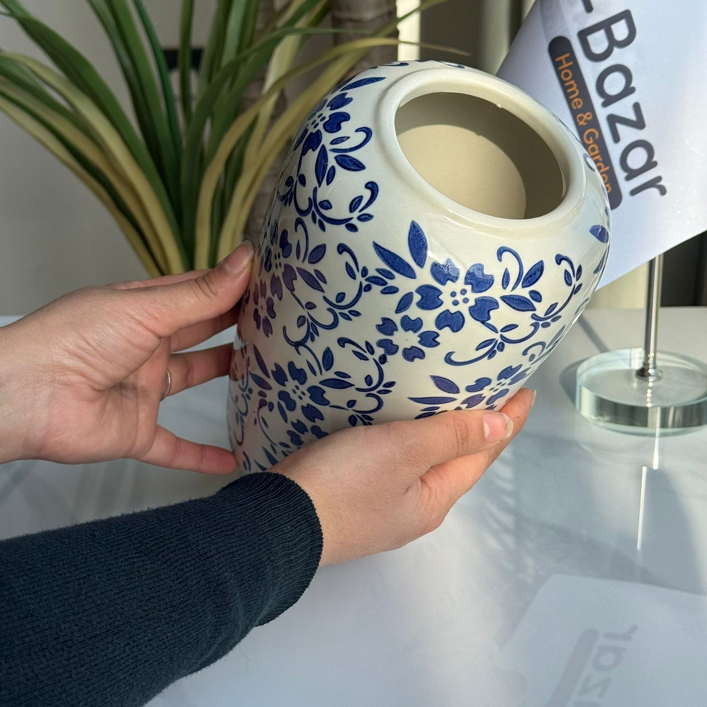 مجموعة مزهرية سيراميك زهرية زرقاء