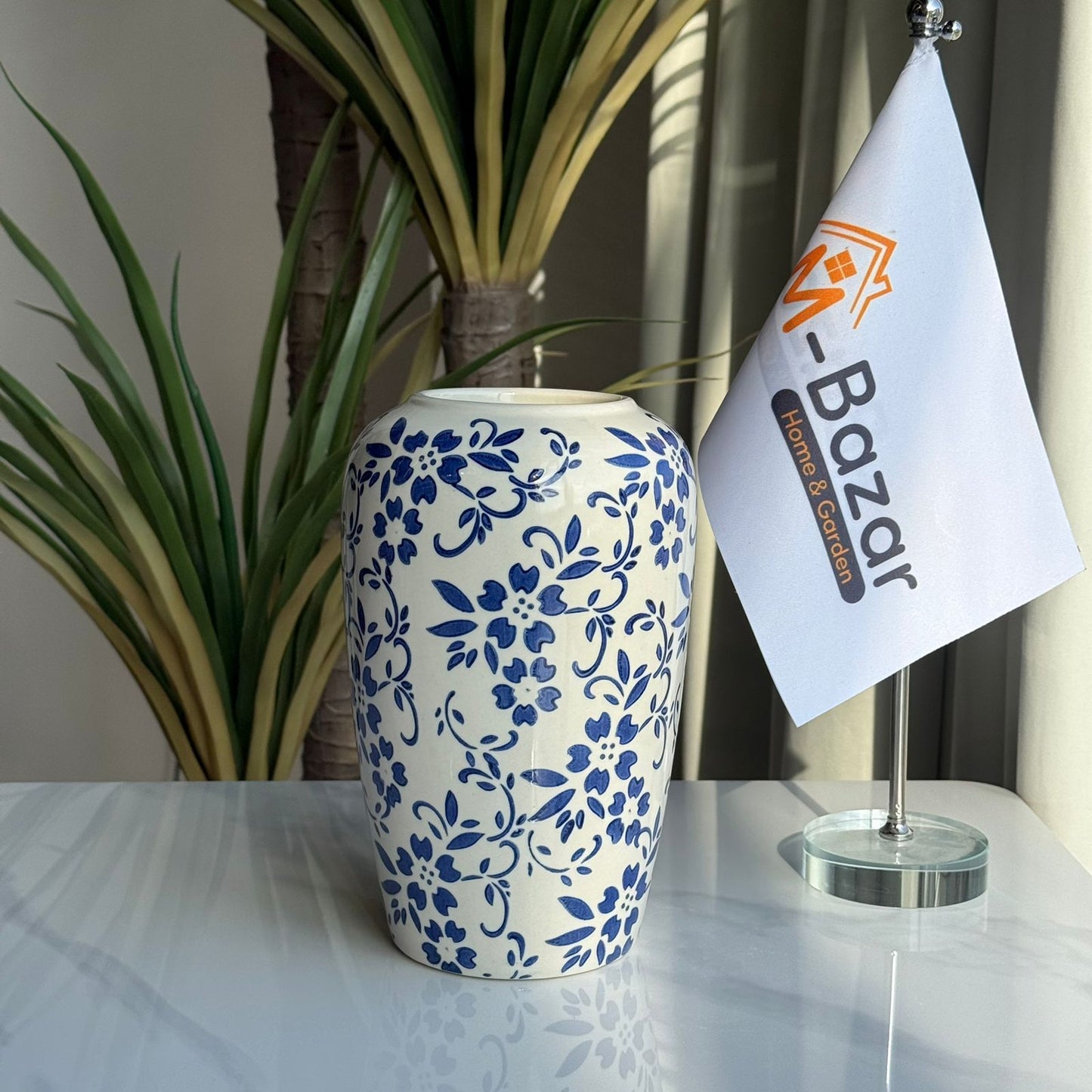 مجموعة مزهرية سيراميك زهرية زرقاء