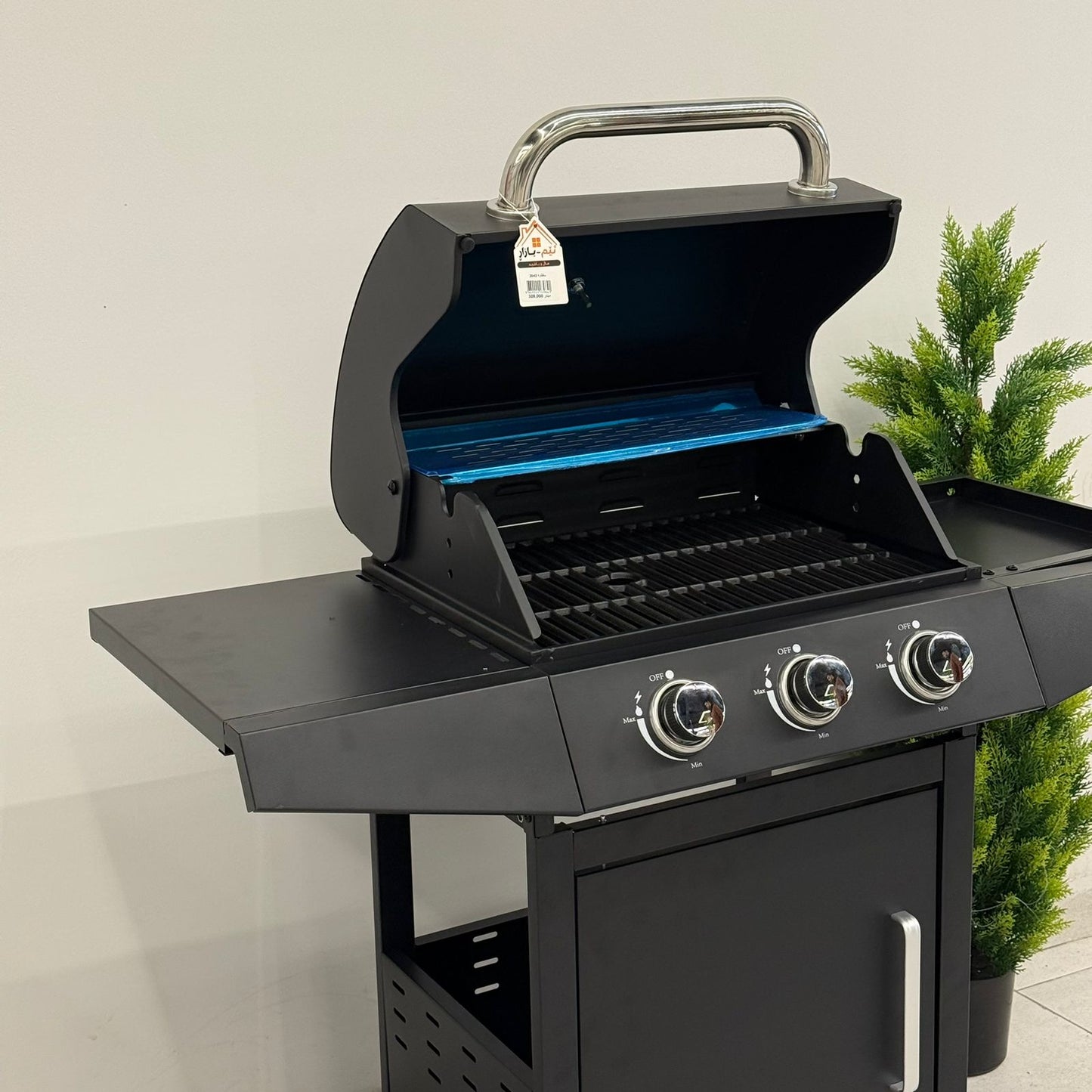 Gas BBQ Grill with Side Shelves & Storage Cabinet