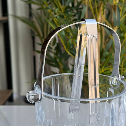 Classic Cut Glass Ice Bucket with Metal Handle & Tongs