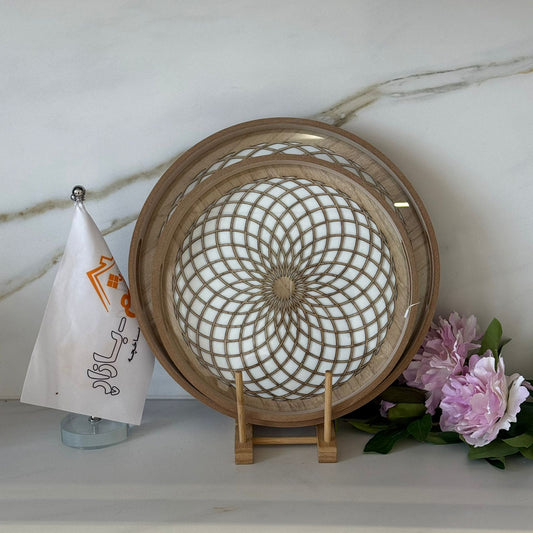 Round Wooden Serving Tray Set