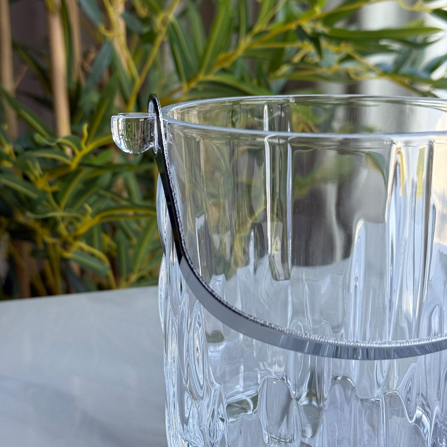 Classic Cut Glass Ice Bucket with Metal Handle & Tongs
