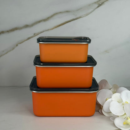 3 Sized - Stackable Steel Food Storage Containers Set With Lids