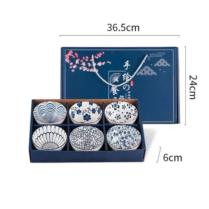 6 Pack Japanese Style Ceramic Bowl Set
