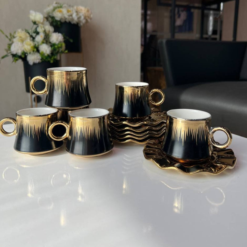 طقم فناجين قهوة سيراميك ذو حافة ذهبية مكون من 6 أكواب