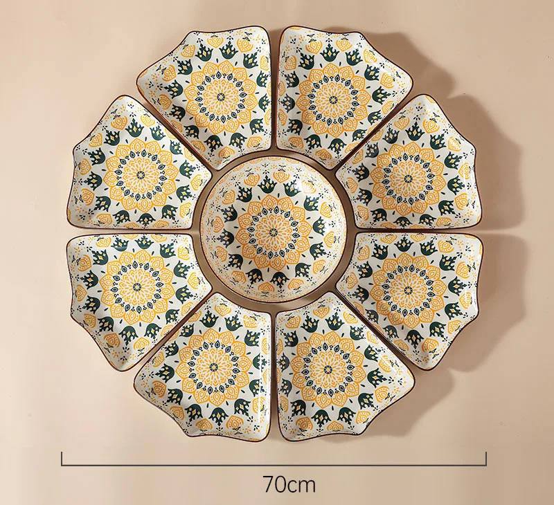 Fan-Shaped Ceramic Combination Tableware Platter Dish Set