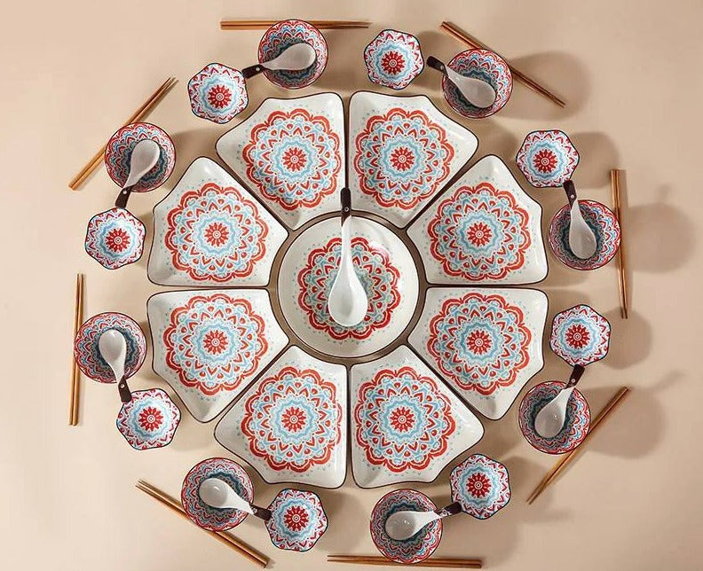 Fan-Shaped Ceramic Combination Tableware Platter Dish Set