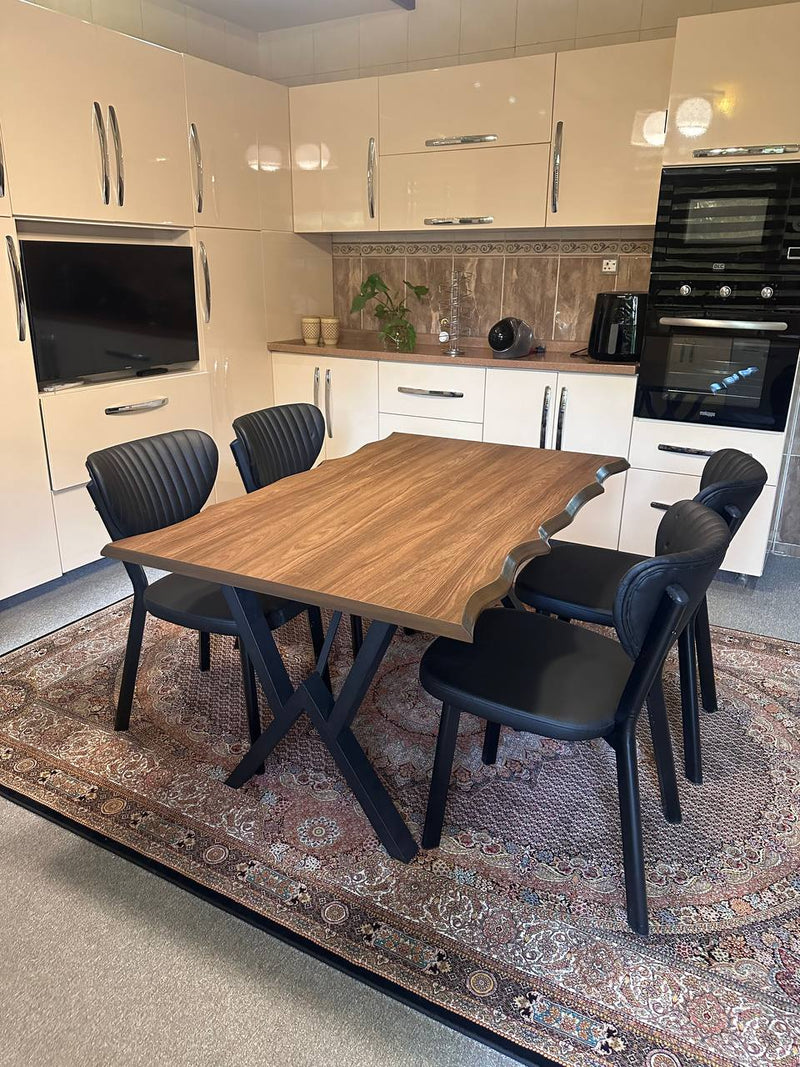 Modern Wood Table with Leather Chairs