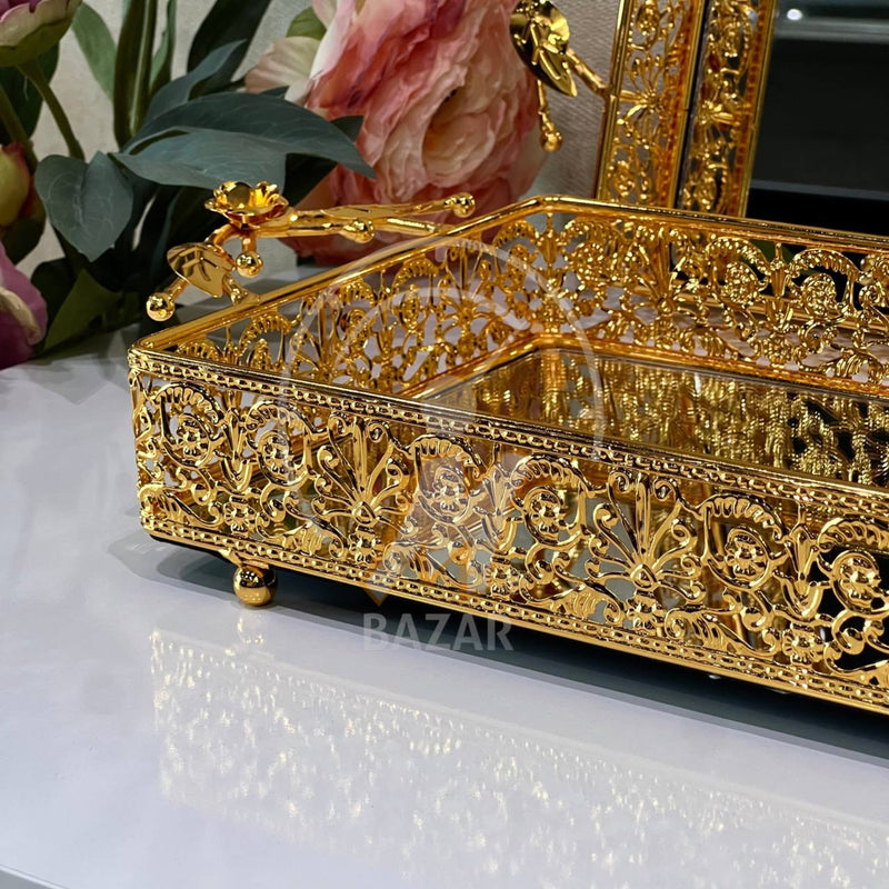 Set of 2 Luxury Decorative Gold Mirror Tray