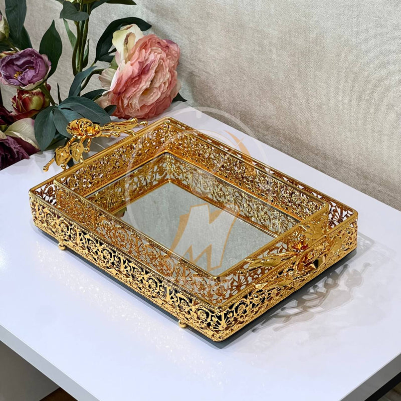 Set of 2 Luxury Decorative Gold Mirror Tray