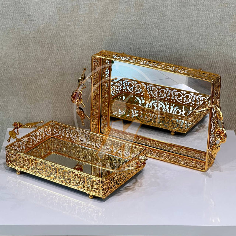 Set of 2 Luxury Decorative Gold Mirror Tray