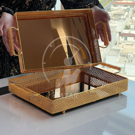 2pcs سینی ئاوێنەیەکی برۆنزی زێڕی دیکۆراتی لوکس