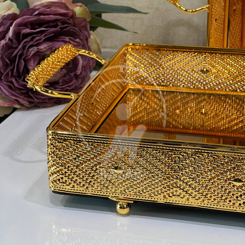 2Pcs Luxury Decorative Gold Bronze Mirror Tray