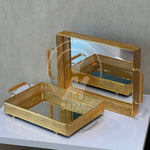 2Pcs Luxury Decorative Gold Bronze Mirror Tray