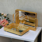 2Pcs Luxury Decorative Gold Bronze Mirror Tray