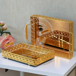 2Pcs Luxury Decorative Gold Bronze Mirror Tray