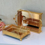 2Pcs Luxury Decorative Gold Bronze Mirror Tray