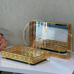 Set of 2 Luxury Decorative Gold Mirror Tray