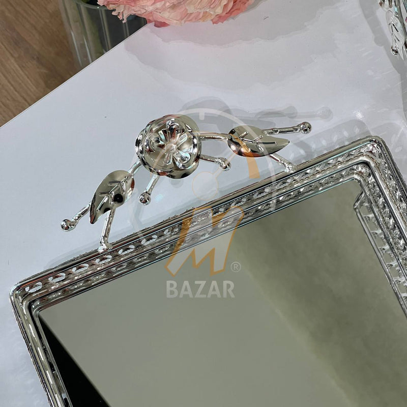 2Pcs Luxury Decorative Silver Mirror Tray