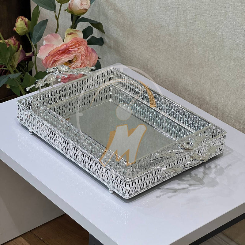 2Pcs Luxury Decorative Silver Mirror Tray