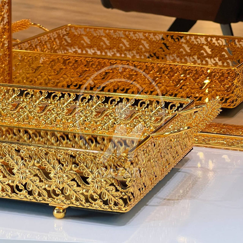 2Pcs Luxury Decorative Gold Bronze Mirror Tray