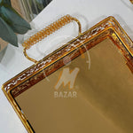 2Pcs Luxury Decorative Gold Bronze Mirror Tray