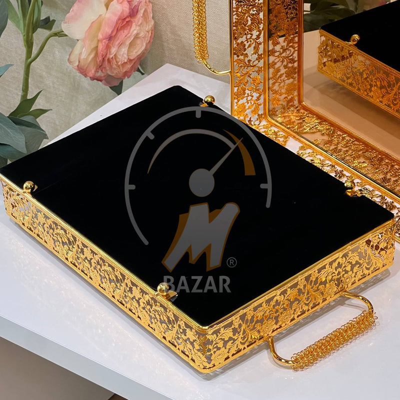 2Pcs Luxury Decorative Gold Bronze Mirror Tray