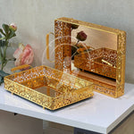 2Pcs Luxury Decorative Gold Bronze Mirror Tray