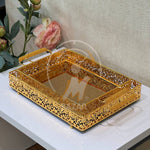 2Pcs Luxury Decorative Gold Bronze Mirror Tray